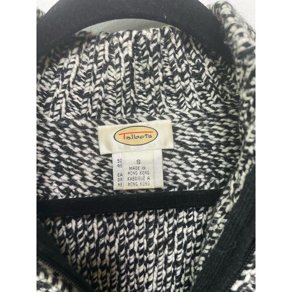Talbot's Wool Blend Black White Zip Up Knit Cardigan Sweater Mock Turtleneck‎ S - Picture 3 of 11